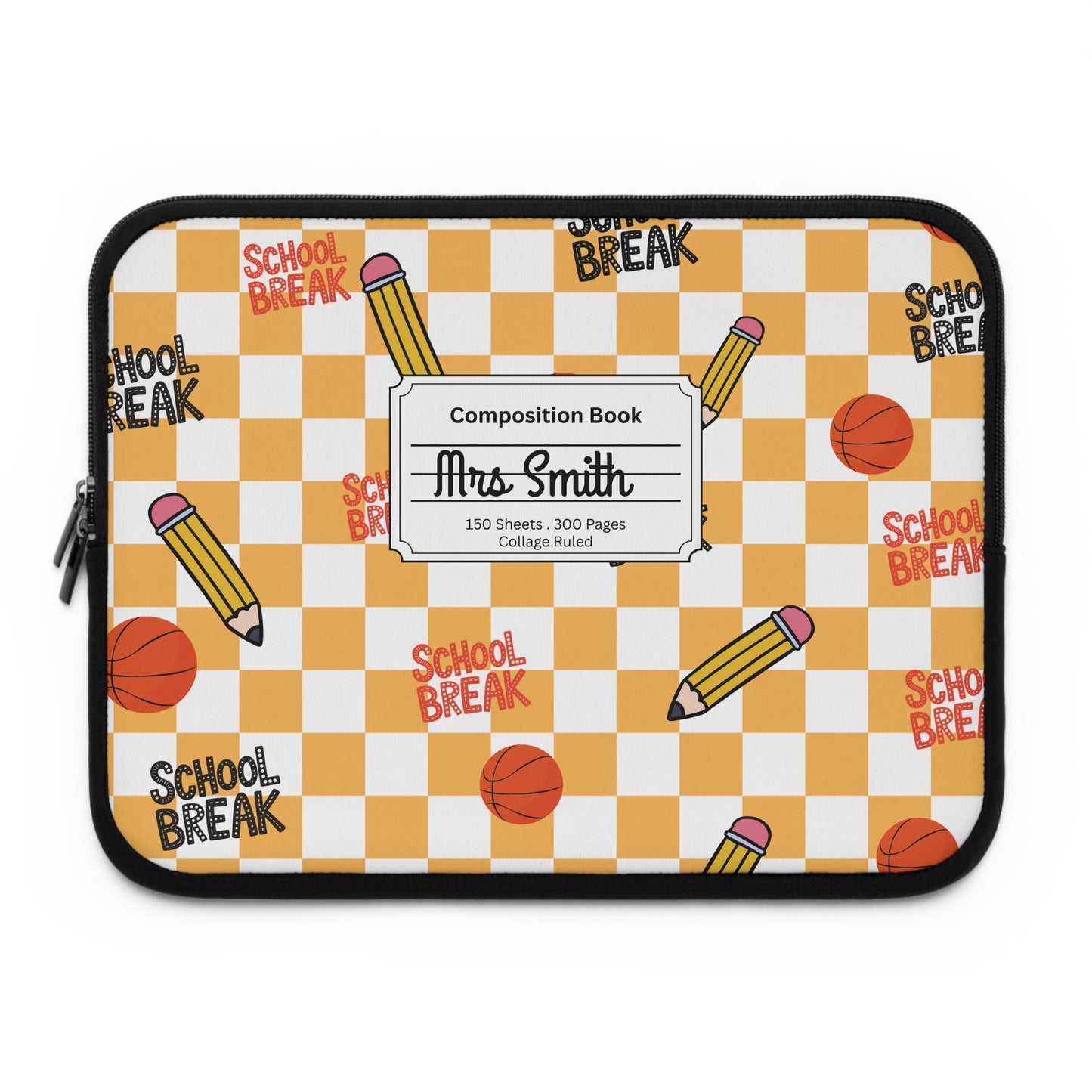 Personalized Orange Schoolyard Chic Laptop Sleeve with Composition Book Inspired Design, Customizable Tech Case, School Supplies, Gift for Students, College Essentials, Back to School