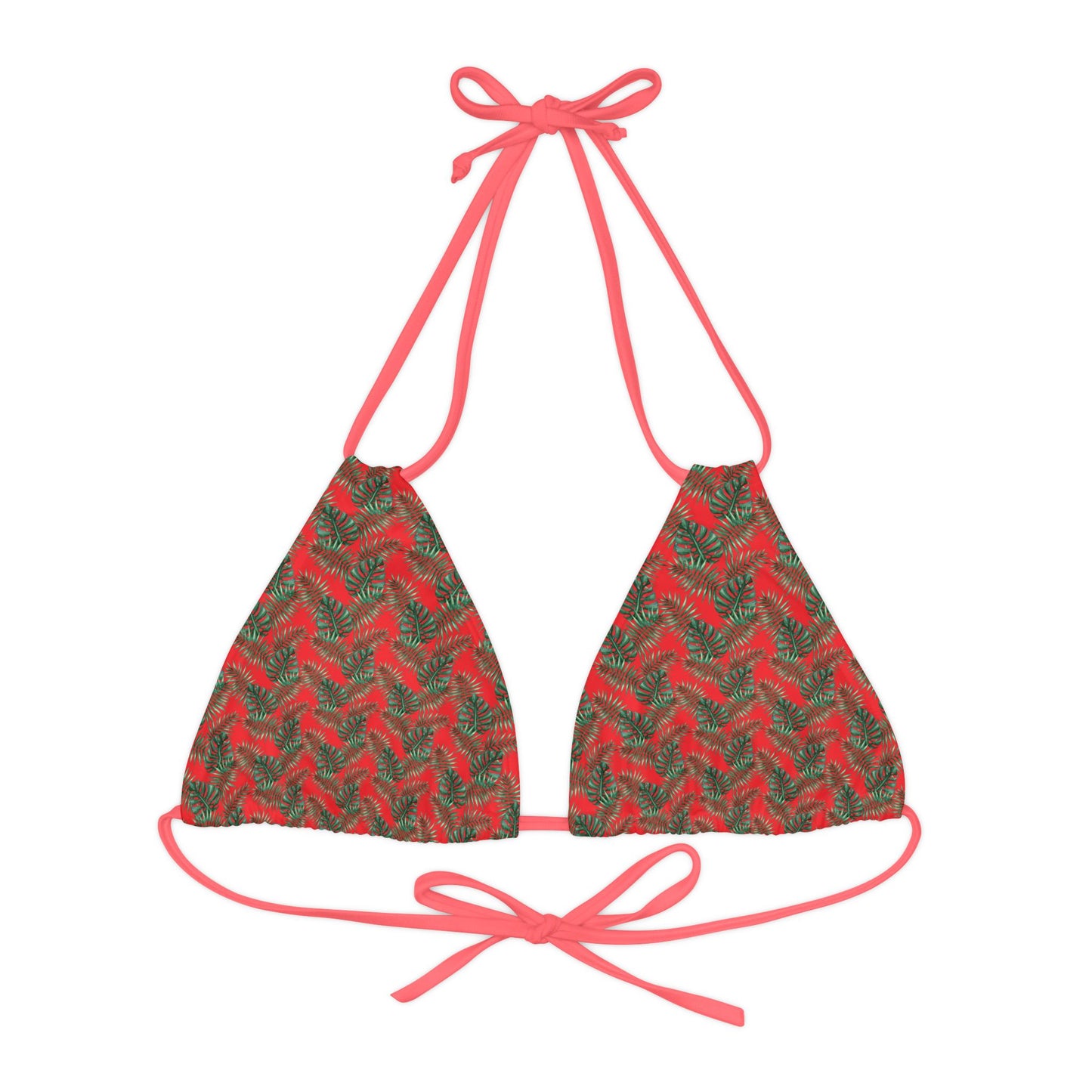 Red Tropical Bliss Strappy Triangle Bikini Top (AOP)- (PY)