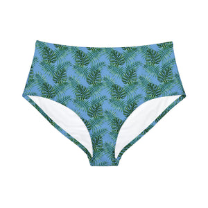 Blue Tropical Bliss High-Waist Hipster Bikini Bottom (AOP)