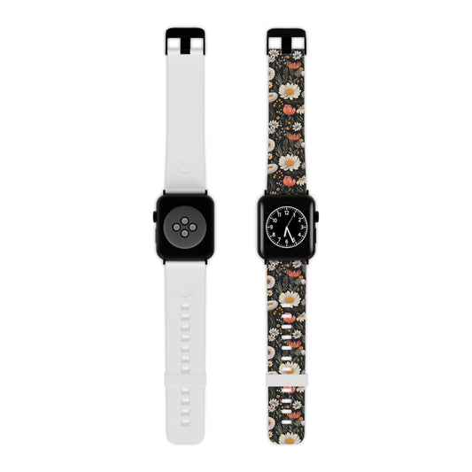 Blossom Elegance: Noir Garden Floral Pattern Apple Watch Band - Stylish & Comfortable