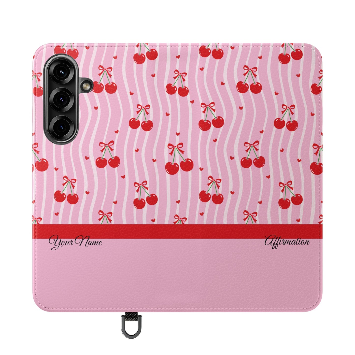 Personalized Cherry Blossom Dreams Flip iPhone and Samsung Cases — Wallet Folio with Name & Affirmation.