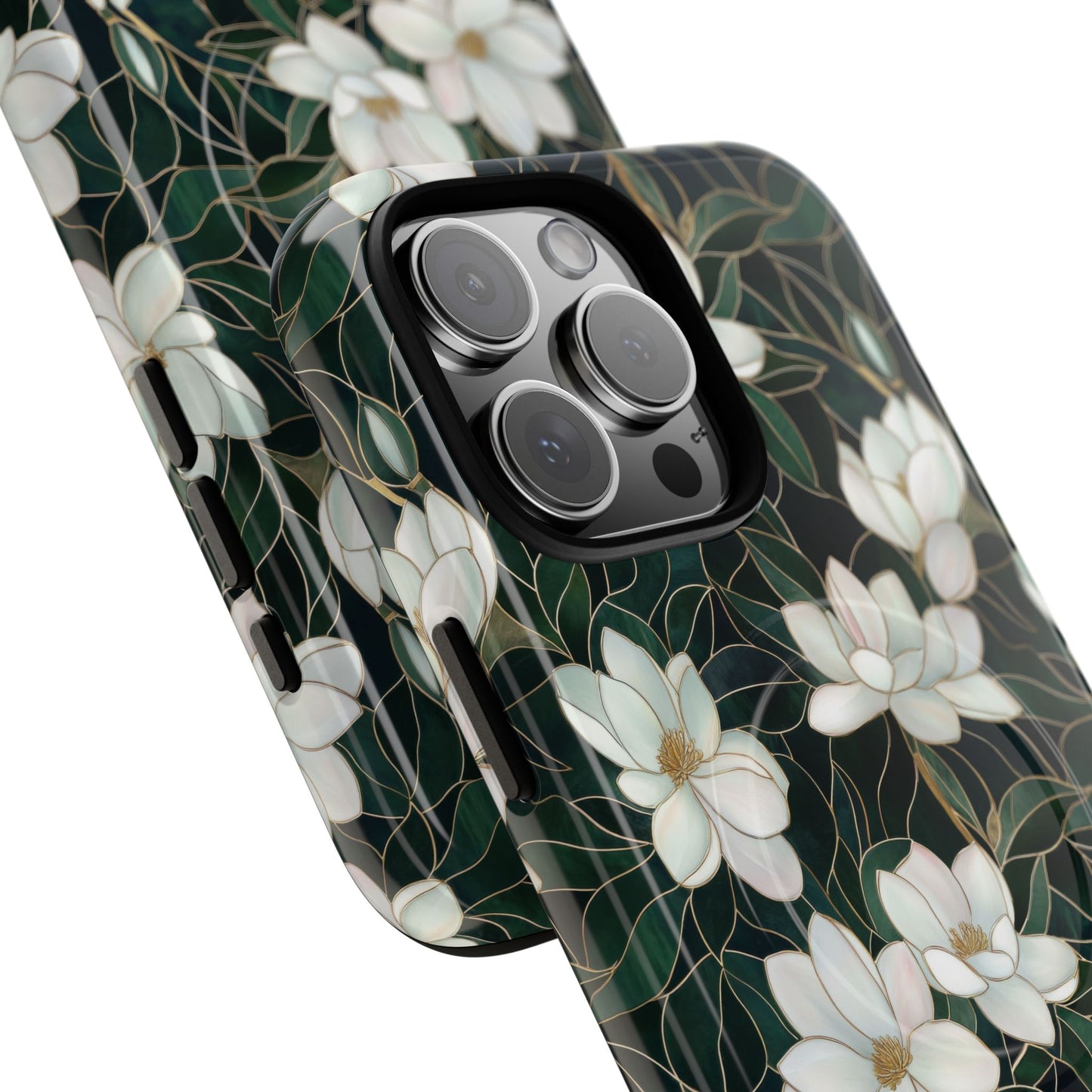Midnight Magnolia Tough iPhone Magnetic Case, Stylish Stained Glass iPhone Protection, Nature Lover Gift, Spring Vibes