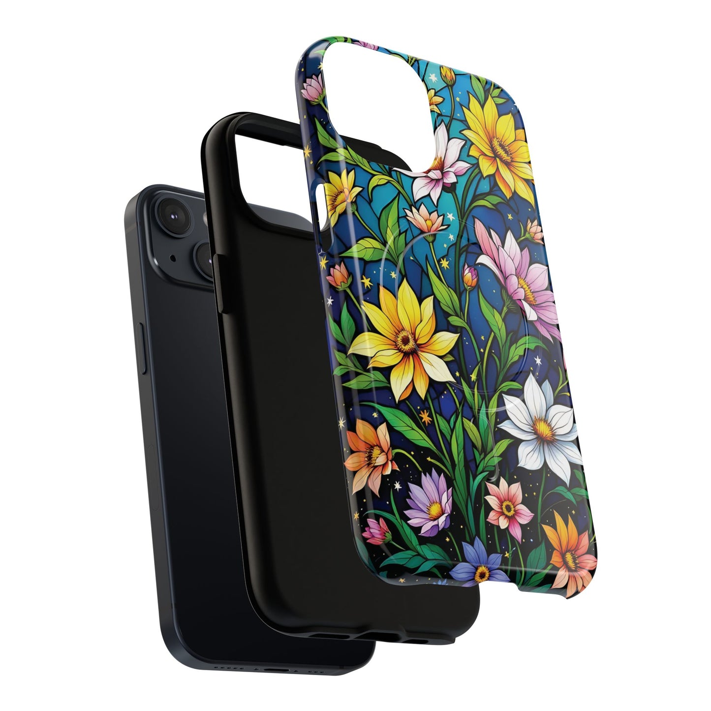 Flower Garden Stained Glass Phone Case, Tough Magnetic Cases, Floral Phone Cover, Durable Phone Accessories, Spring Gift, Birthday Present