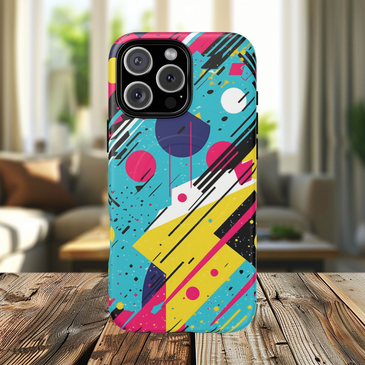 Retro Pop Vibes Magnetic iPhone Case with Abstract Design, Tough iPhone Cover, iPhone Accessory, Gift for Tech Lovers, Trendy iPhone Protector