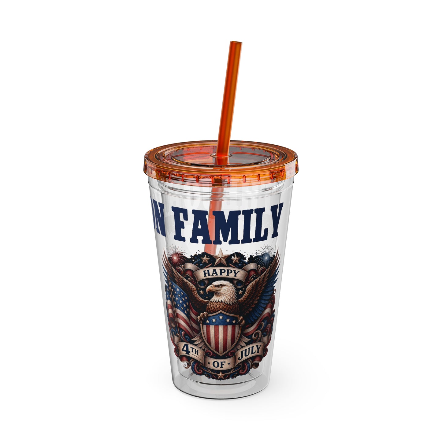 Patriotic Eagle 16oz Tumbler with Straw — "Happy 4th of July" USA Design