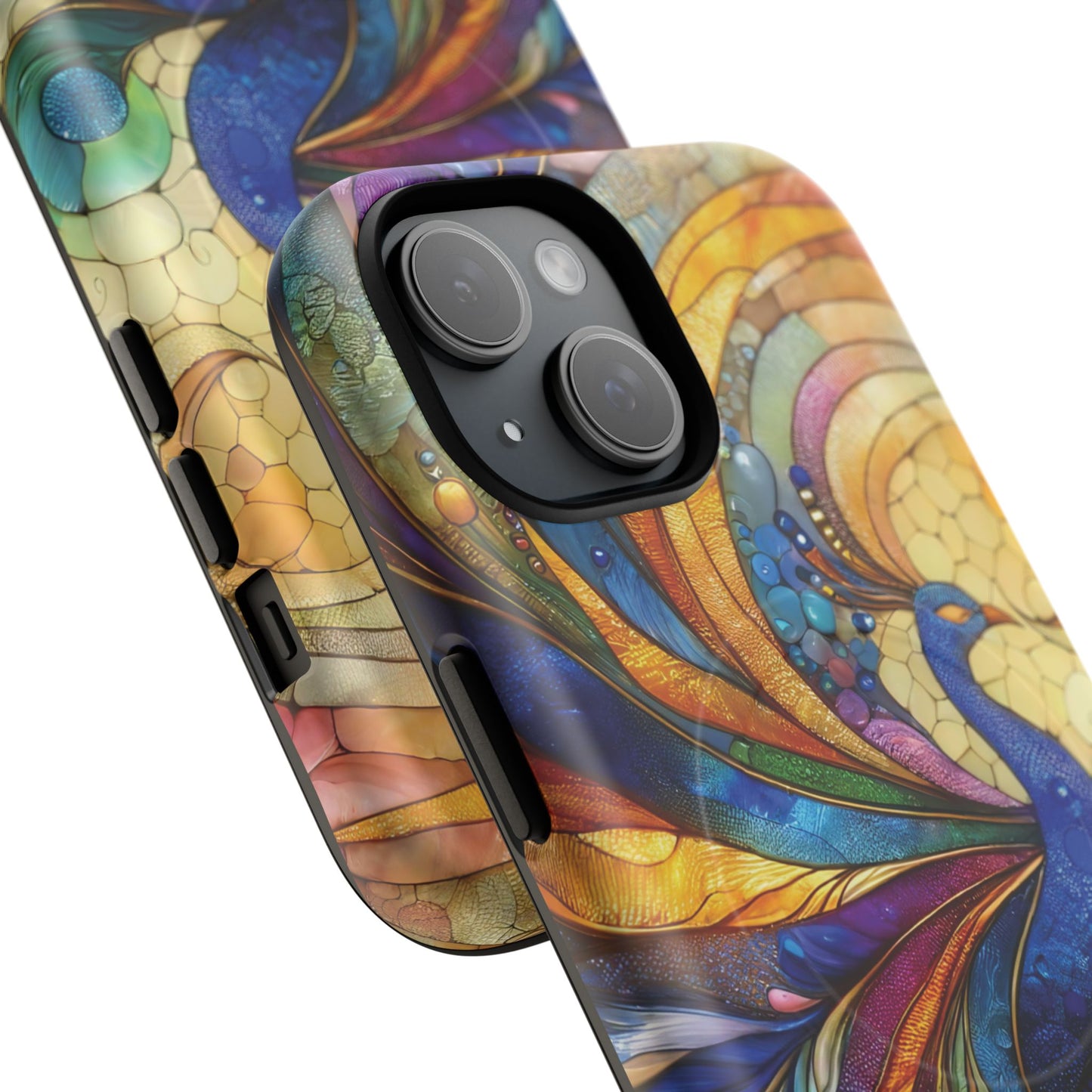 Mosaic Peacock Feathers Magnetic Phone Case, Tough Phone Shell, Vibrant Art Case, Gift for Her, Unique Phone Accessory, Wildlife Lover's Gift, Stained Glass Case.
