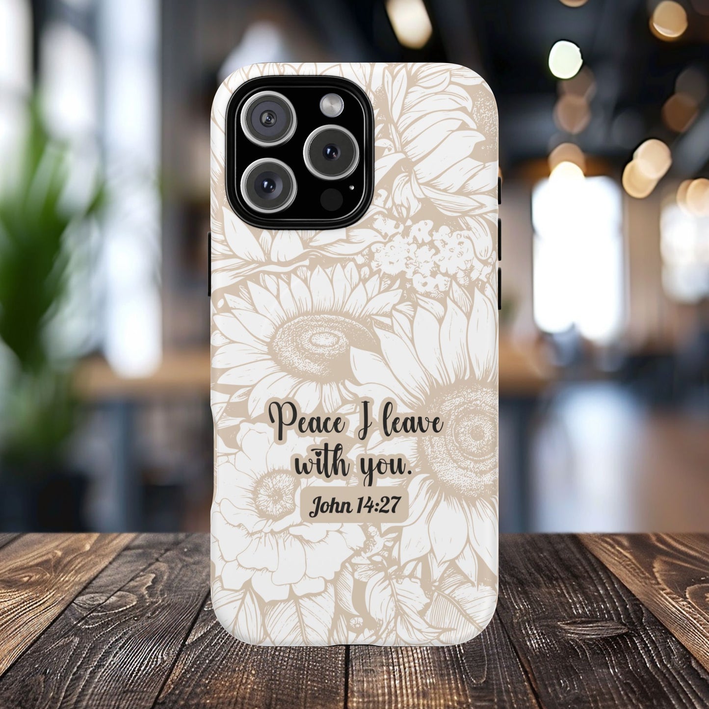 Peace I Leave with You John 14:27,Tough iPhone Magnetic MagSafe® Case Scripture, Sunflower Bible Verse,  iPhone® 13,  14, iPhone 15, iPhone 16, 17, Pro, Pro Max, Plus Cases.