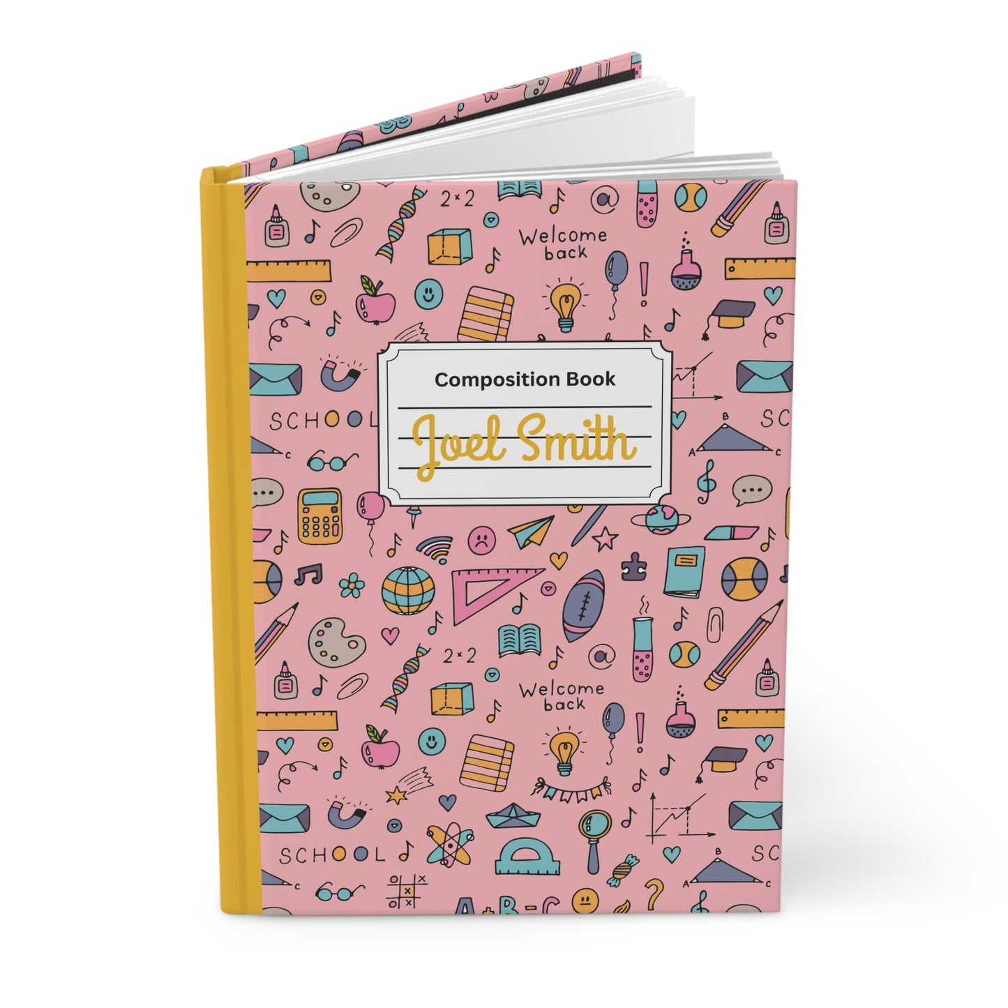 Custom Pink Chalkboard Chic Composition Book Inspired Ruled Hardcover Journal for Kids, Fun School Notebook, Customizable Composition Book, Back to School Gift, Learning Organizer