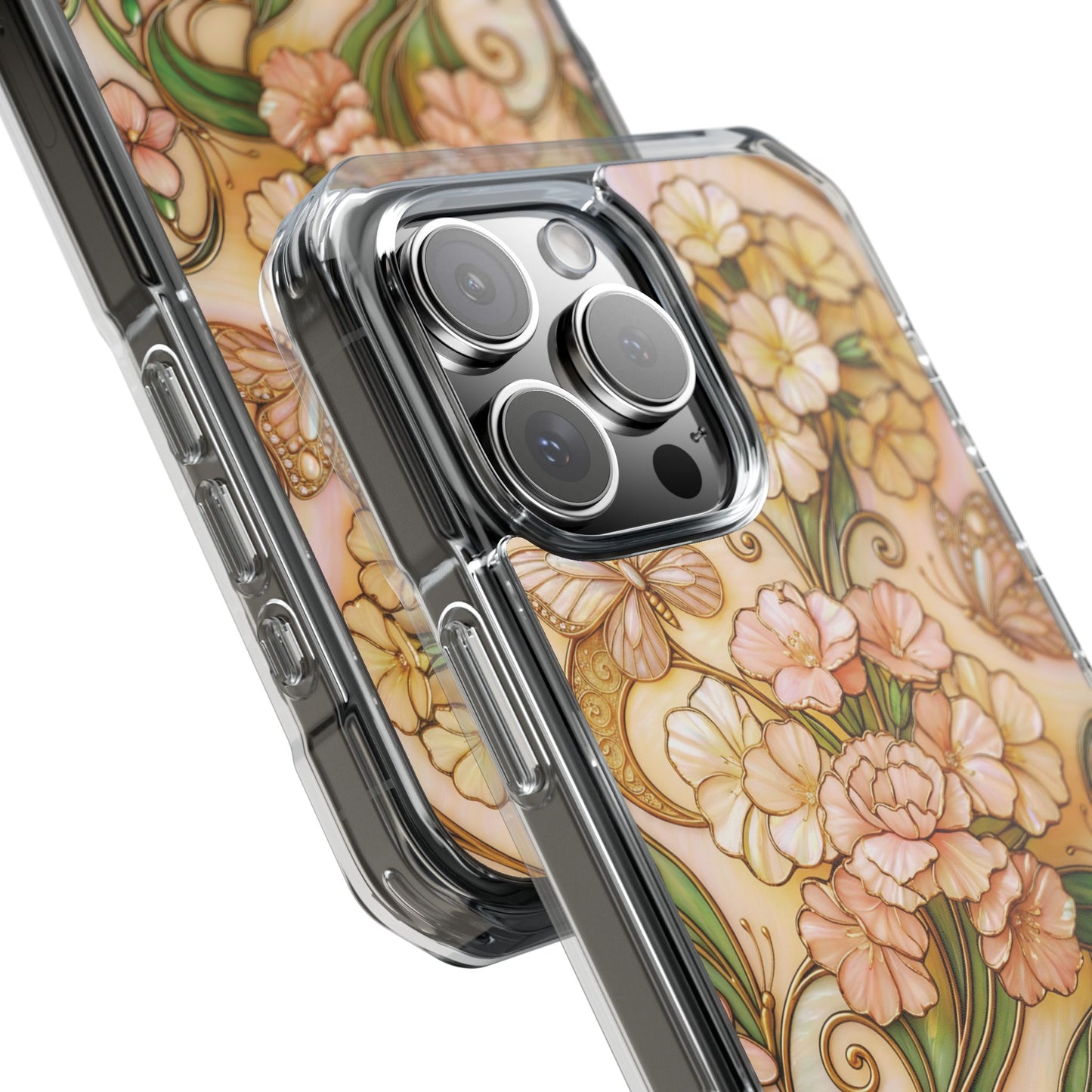 Floral Vintage Art Stained Glass Effect Nouveau Clear Magnetic Impact Case