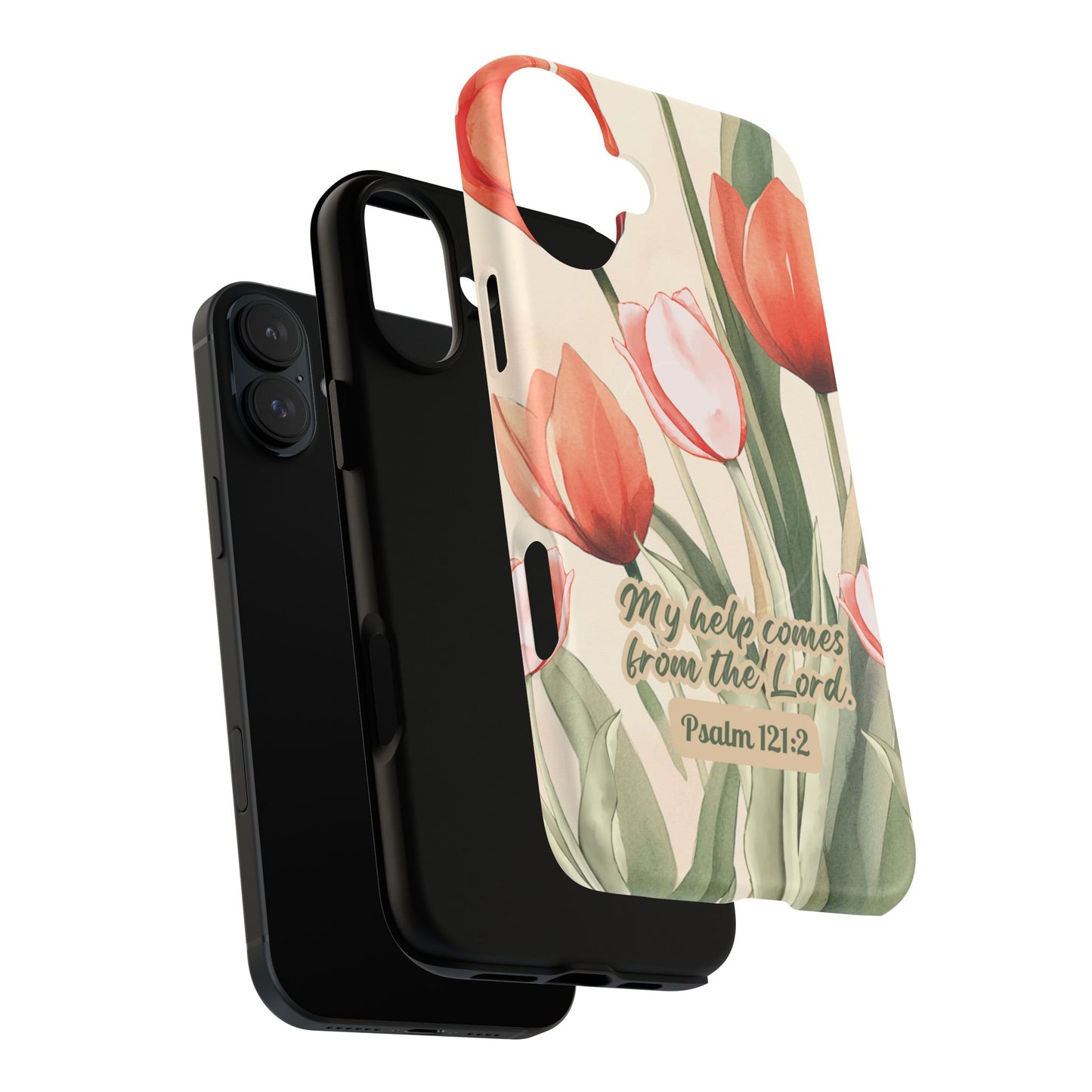 My Help comes from the Lord Psalm 121:2, Inspirational Gift, Tough iPhone Magnetic Case Scripture, Floral Bible Verse, MagSafe® iPhone® Tough Case, iPhone 14, iPhone 15, iPhone 16, Pro, Pro Max, Plus.