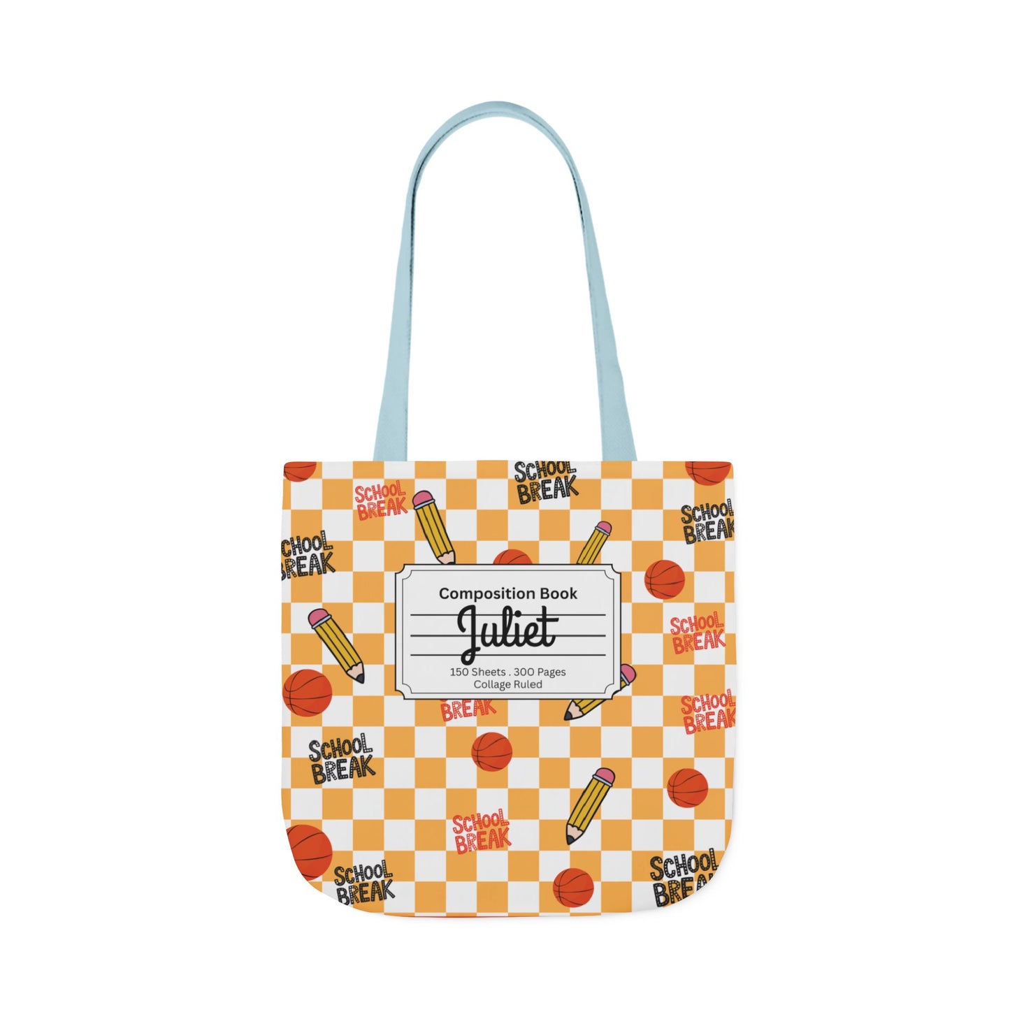 Personalized Orange Schoolyard Chic Composition Book Inspired Canvas Tote Bag with Colorful Straps, Cute School Bag, Eco-Friendly Tote, Back to School Shopping Bag, Teacher Gift Idea