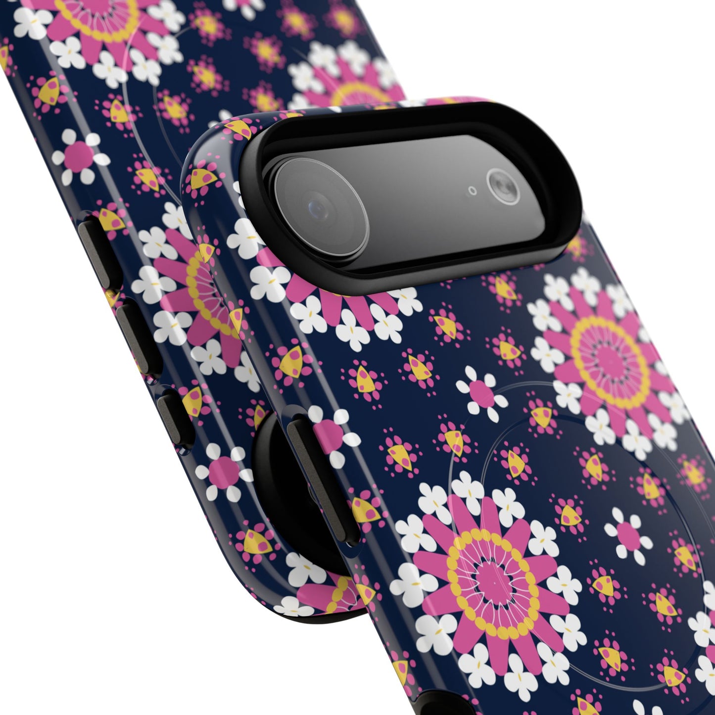 Midnight Mandala Bloom Tough iPhone Magnetic Case, Vibrant Design for Protection, Gift for Her, Trendy Accessory, Floral MagSafe iPhone Cover, Birthday, & Everyday Use