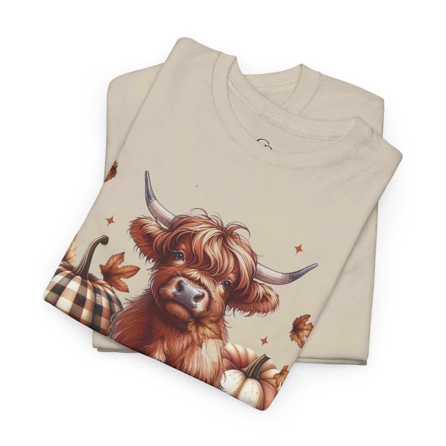 Autumn Highland Cow Charm Unisex Heavy Cotton Tee