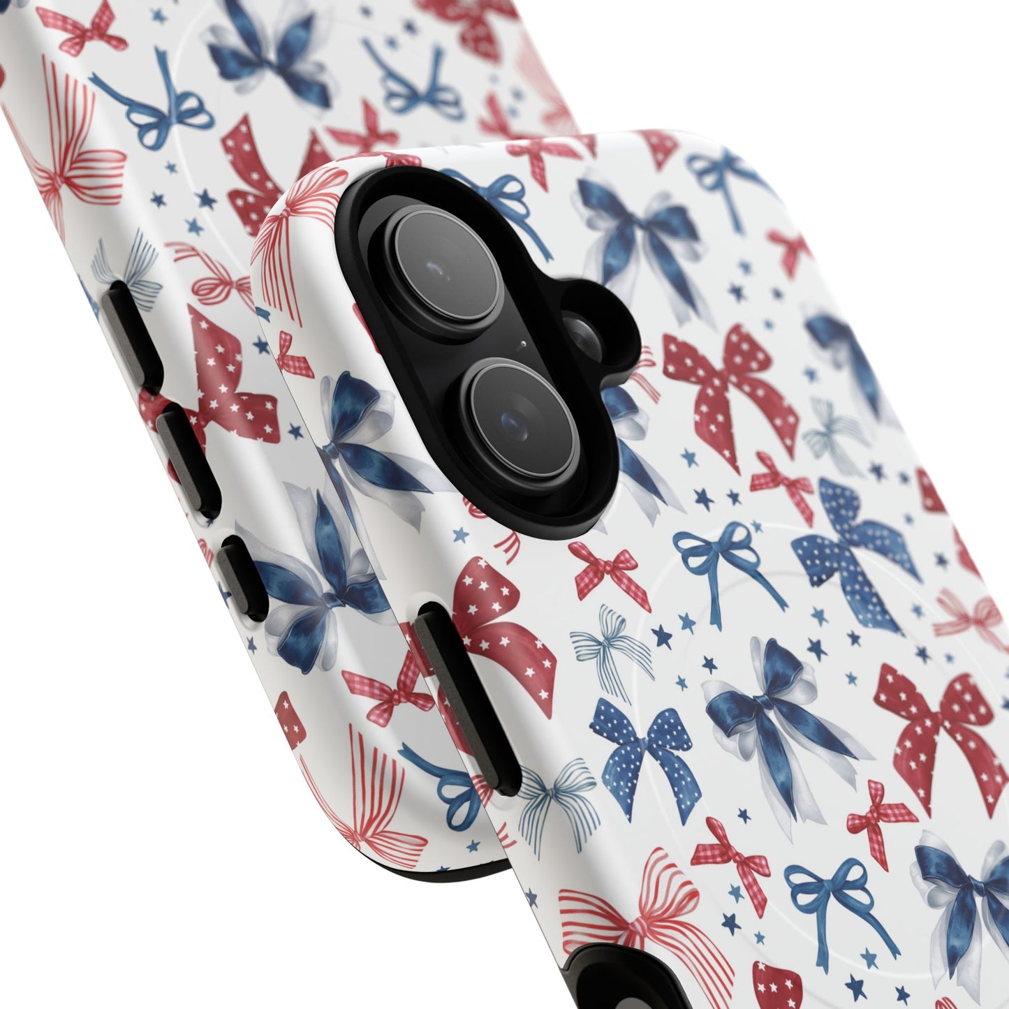 Patriotic Coquette Tough iPhone Magnetic Case, Stylish Gift for Her, Summer Celebrations, Cute Bow Design