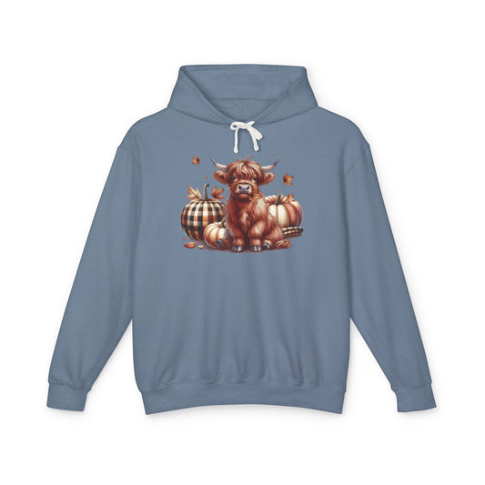 Autumn Highland Cow Charm Lightweight Hooded Sweatshirt