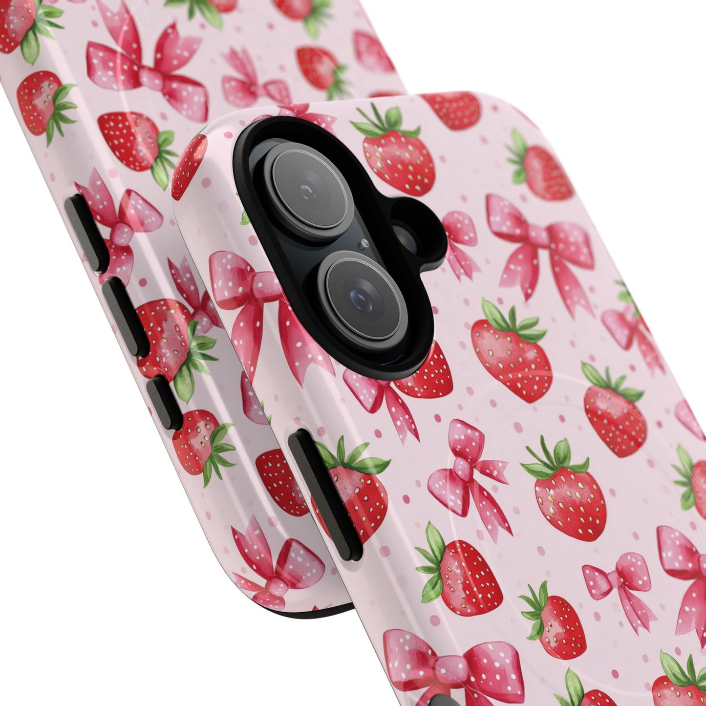 Strawberry Blush Coquette Magnetic Tough iPhone Cases - Funky Fruit Cases, Floral iPhone Cover, Trendy Gifts, iPhone Accessories, Strawberry Lover