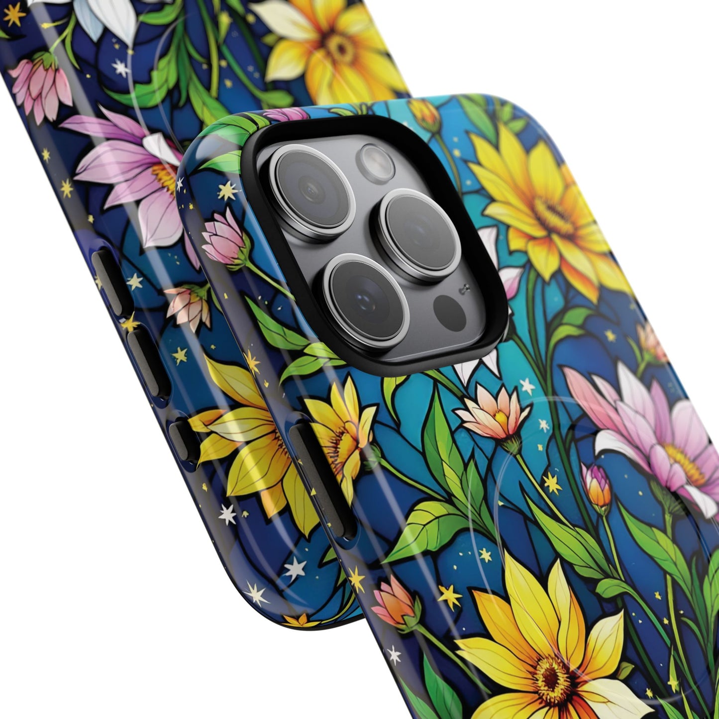 Flower Garden Stained Glass Phone Case, Tough Magnetic Cases, Floral Phone Cover, Durable Phone Accessories, Spring Gift, Birthday Present