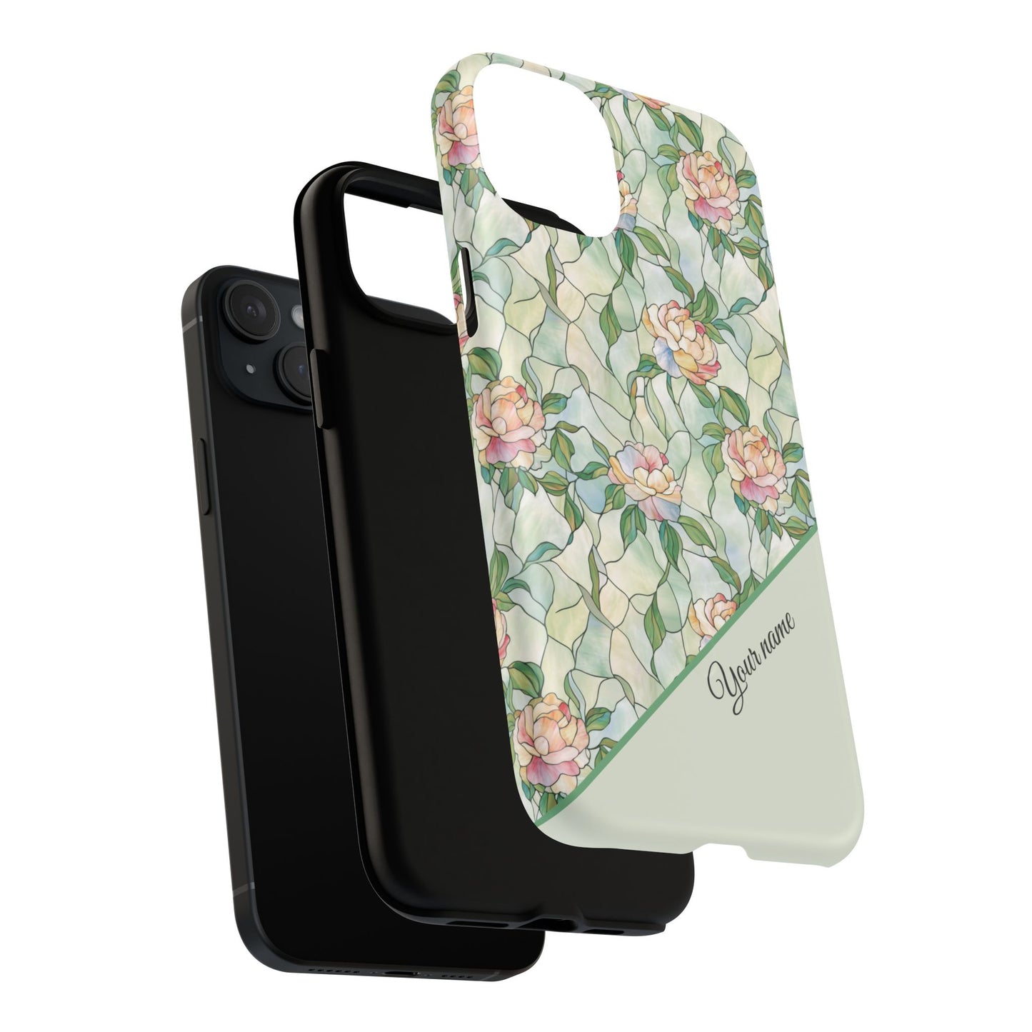 Personalized Petal Whispers Stained Glass Tough Magnetic iPhone Case, Durable Rose Pattern, Cute Gift for Her, iPhone Accessory, Mother's Day, Birthday Gift