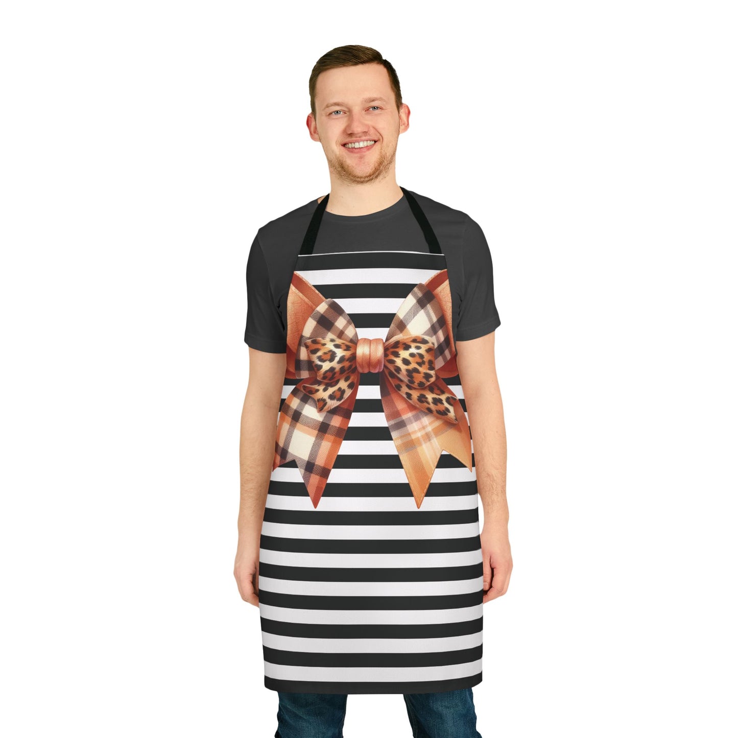 Striped Brown Bow Chef's Apron