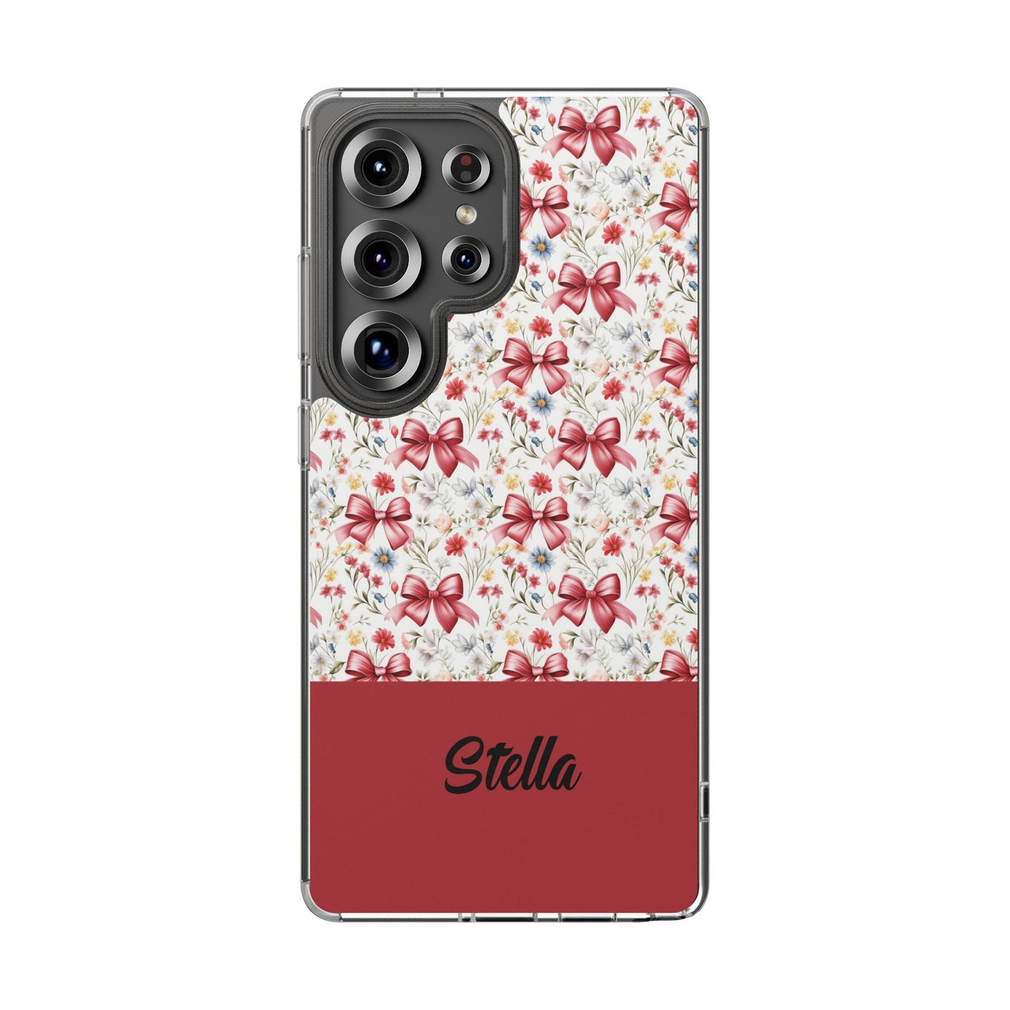 Personalized Rosette Coquette Floral Bow Clear iPhone, Samsung Cases — Custom Name Phone Cover