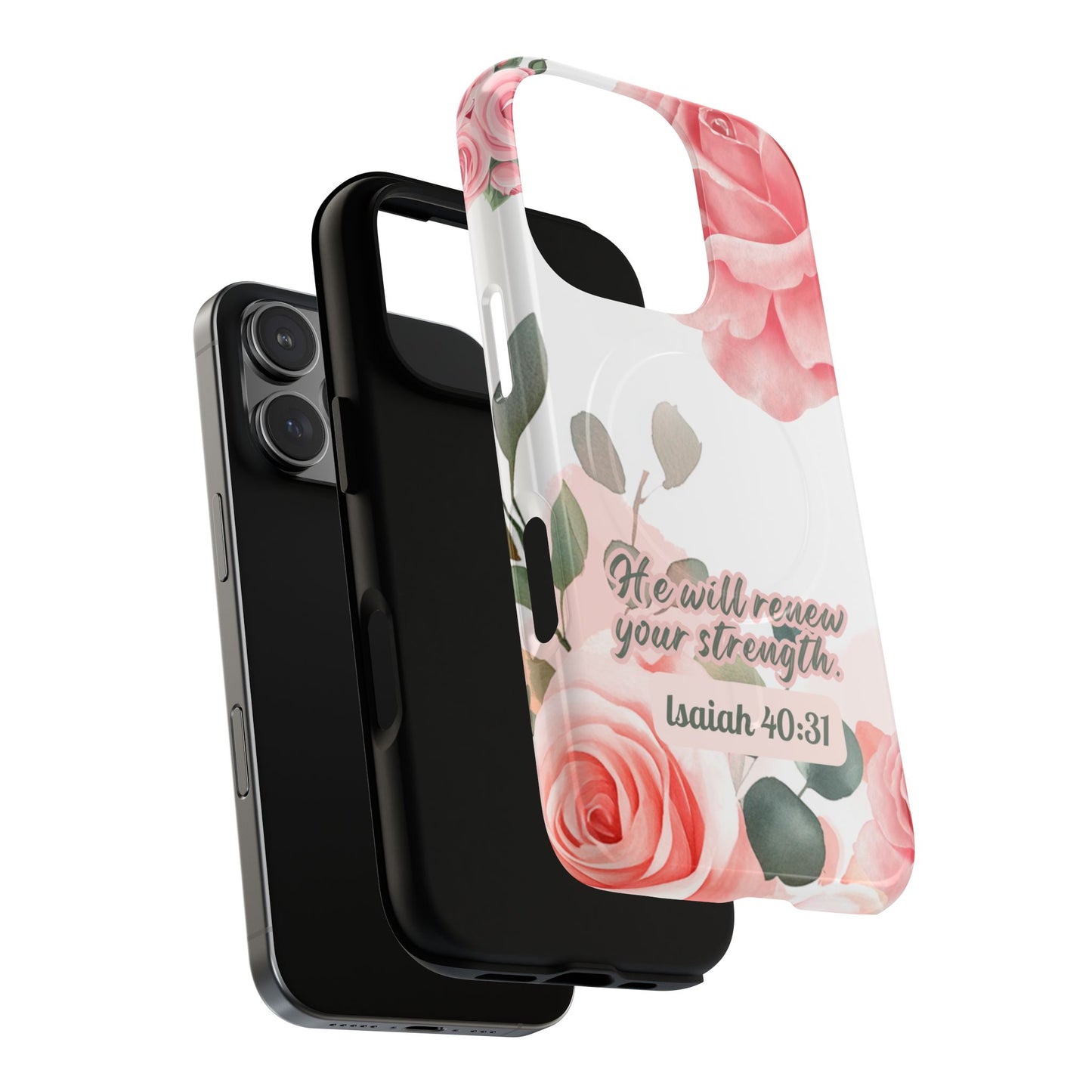 You will Renew your Strength Isaiah 40:11, Inspirational Gift, Tough iPhone Magnetic Case Scripture, Floral Bible Verse, MagSafe® iPhone®, iPhone 14, iPhone 15, iPhone 16, Pro, Pro Max, Plus.
