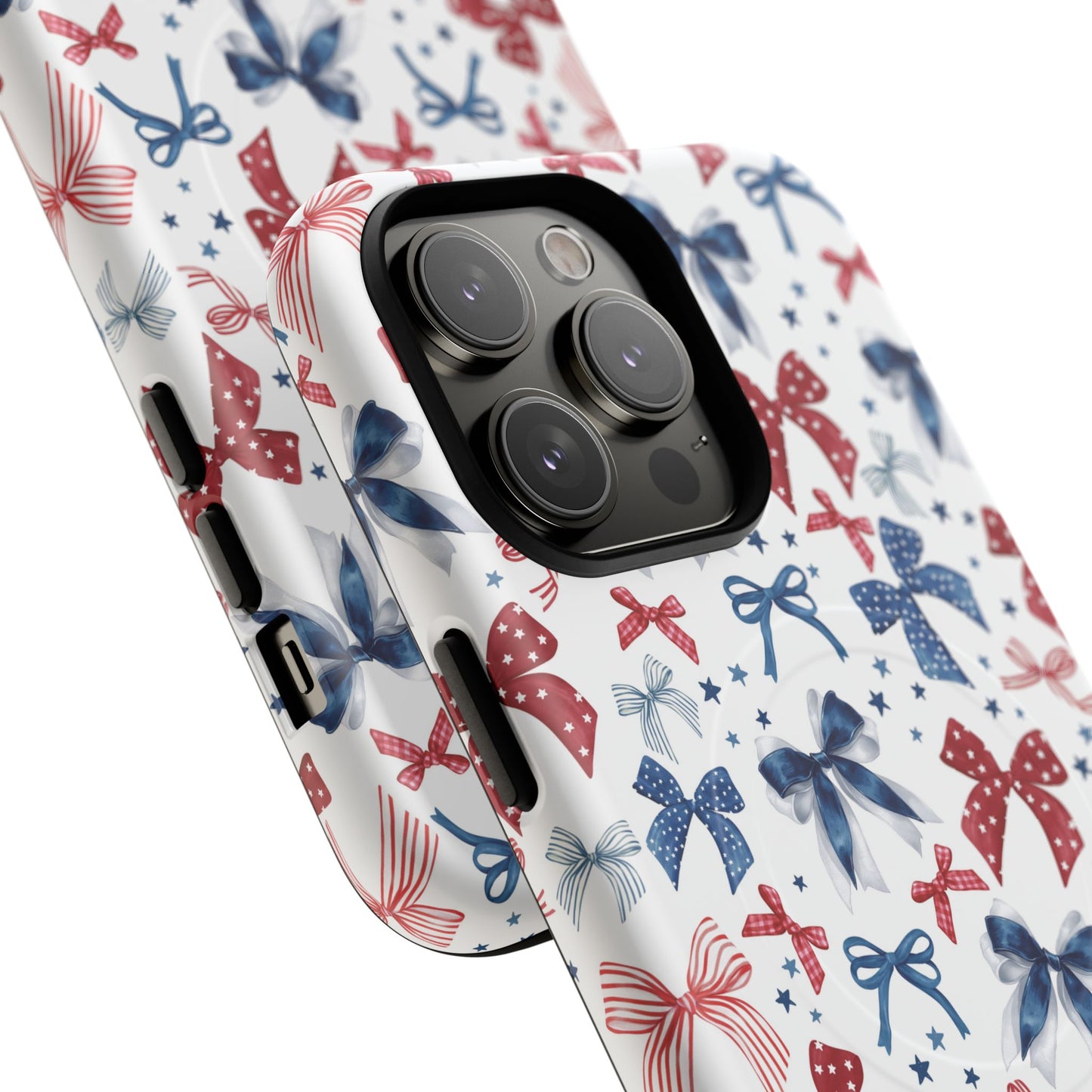 Patriotic Coquette Tough iPhone Magnetic Case, Stylish Gift for Her, Summer Celebrations, Cute Bow Design