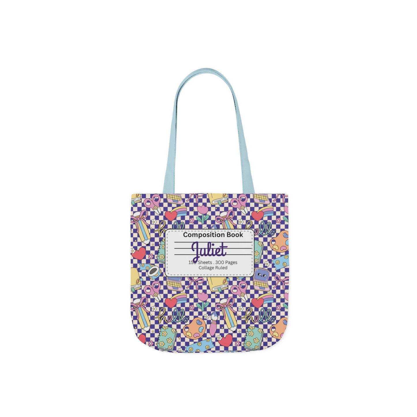 Personalized Purple Doodle Daydream Composition Book Inspired Canvas Tote Bag with Colorful Straps, Cute School Bag, Eco-Friendly Tote, Back to School Shopping Bag, Teacher Gift Idea