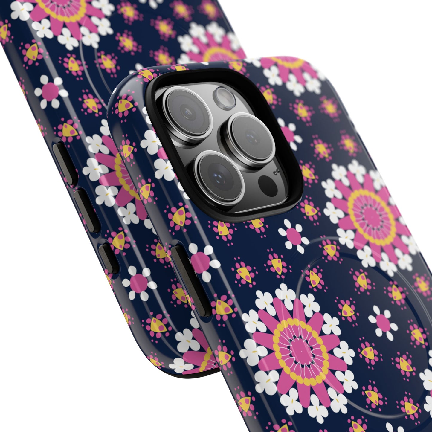 Midnight Mandala Bloom Tough iPhone Magnetic Case, Vibrant Design for Protection, Gift for Her, Trendy Accessory, Floral MagSafe iPhone Cover, Birthday, & Everyday Use
