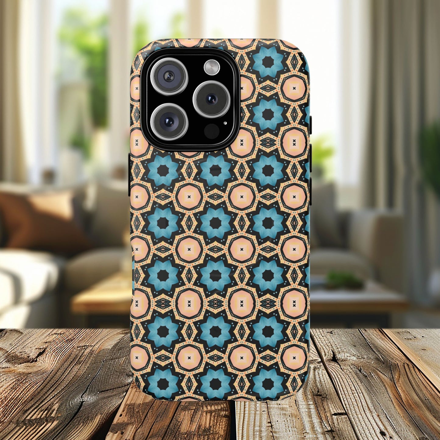 Sahara Star Mosaic Colorful Geometric iPhone Cases, Tough Magnetic iPhone Cases, Vibrant Design iPhone Cover, Durable iPhone Protection, Stylish Tech Accessories.