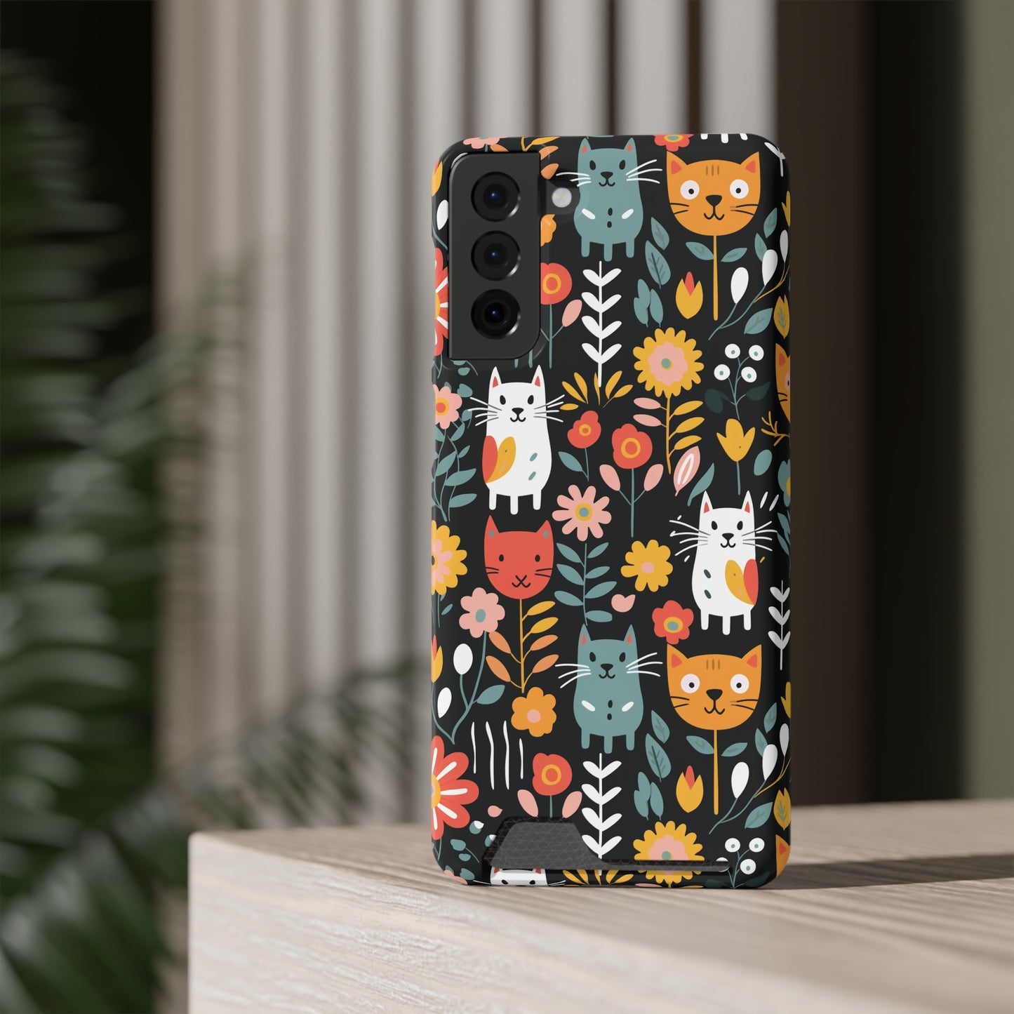 Whimsical Feline Garden iPhone and Samsung Case With Card Holder