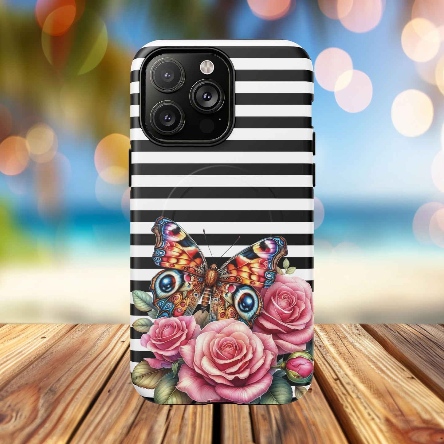 Butterfly & Roses Tough iPhone Magnetic Case, Floral iPhone Cover, Nature-Inspired, Gift for Her, Trendy Accessories