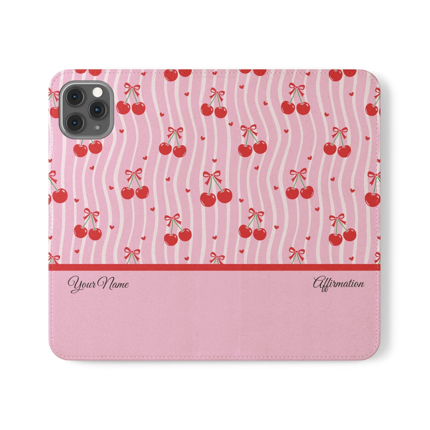 Personalized Cherry Blossom Dreams Flip iPhone and Samsung Cases — Wallet Folio with Name & Affirmation.