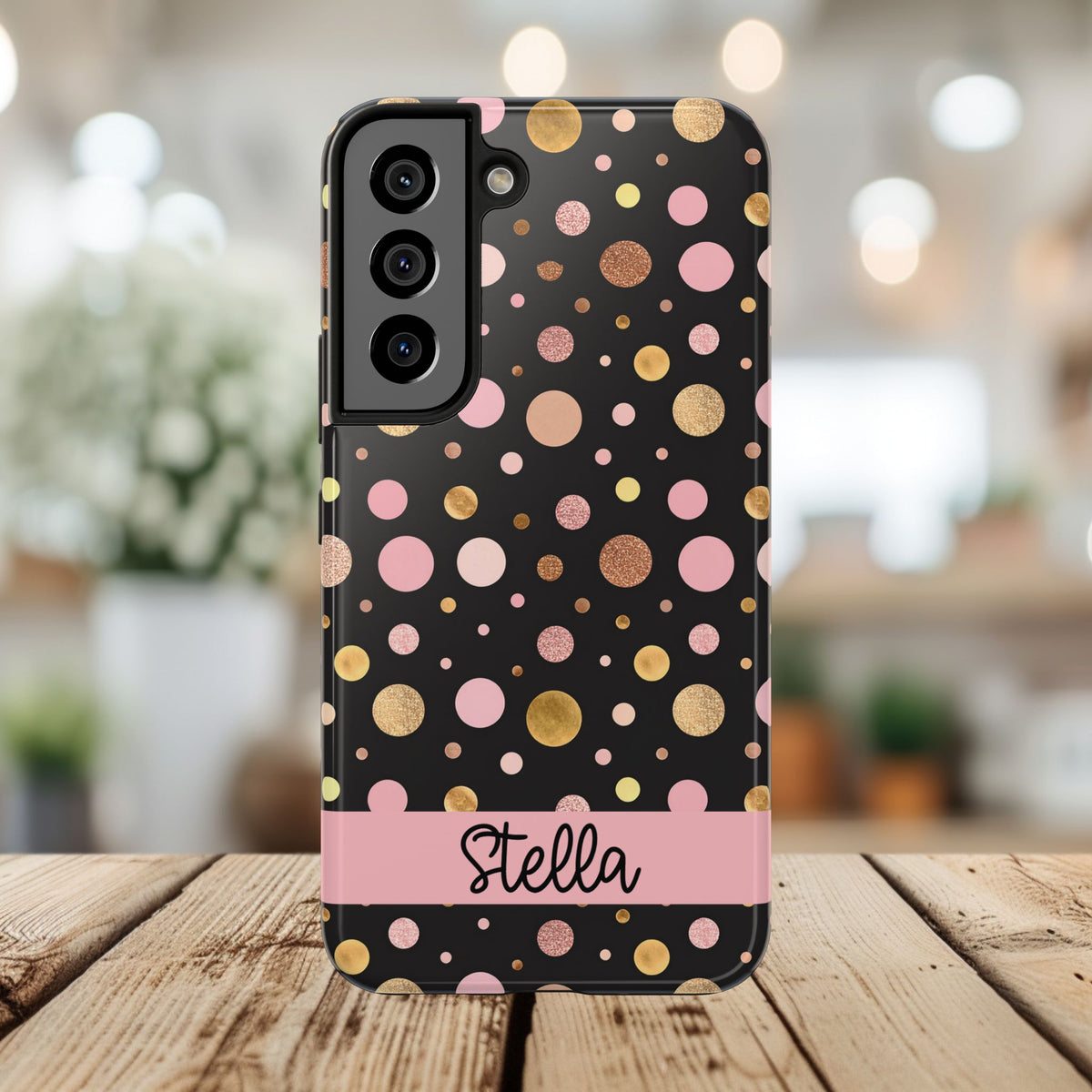 Personalized Gold & Pink Confetti Tough Phone Case — Glitter Dot Protective Phone Cover