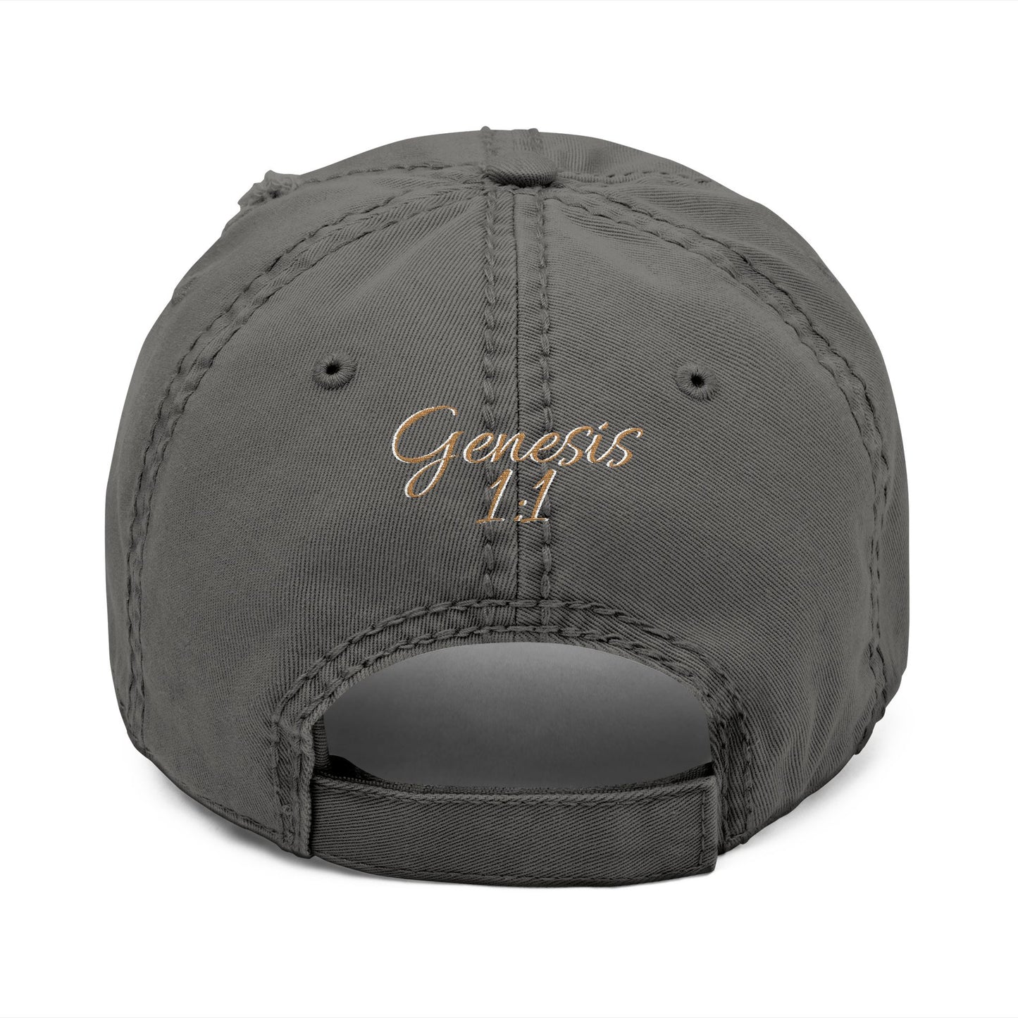 'ELOHIM, GENESIS 1:1'  Distressed Dad Hat with Embroidered, Casual Cap for Fathers, Gifts for Dads, Religious Hat, Vintage Style