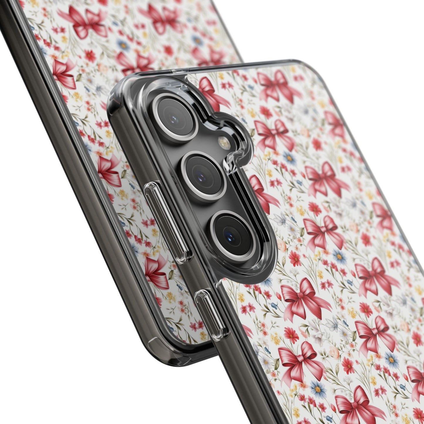 Personalized Rosette Coquette Floral Bow Clear iPhone, Samsung Cases — Custom Name Phone Cover