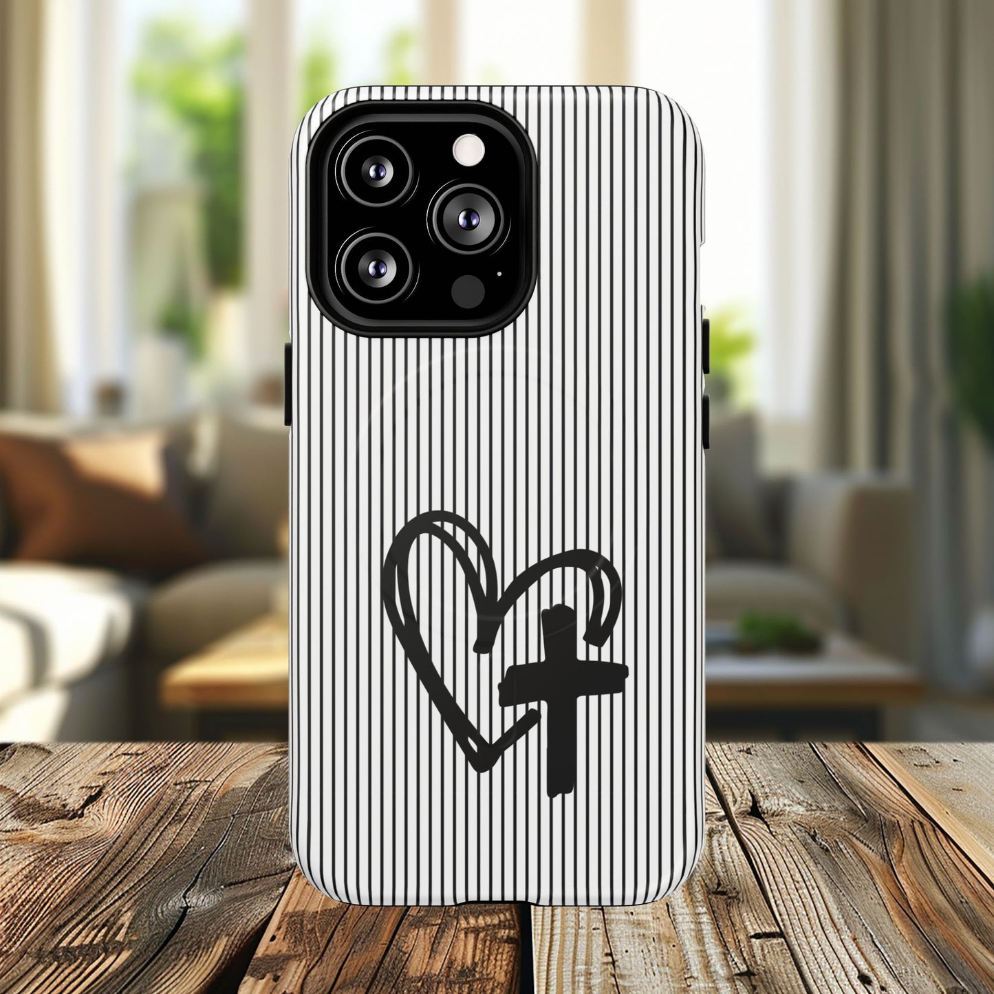 Tough Magnetic Phone Case with Heart & Cross Design, Durable Phone Cover, Unique Gift for Her, Stylish Accessory, Everyday Use