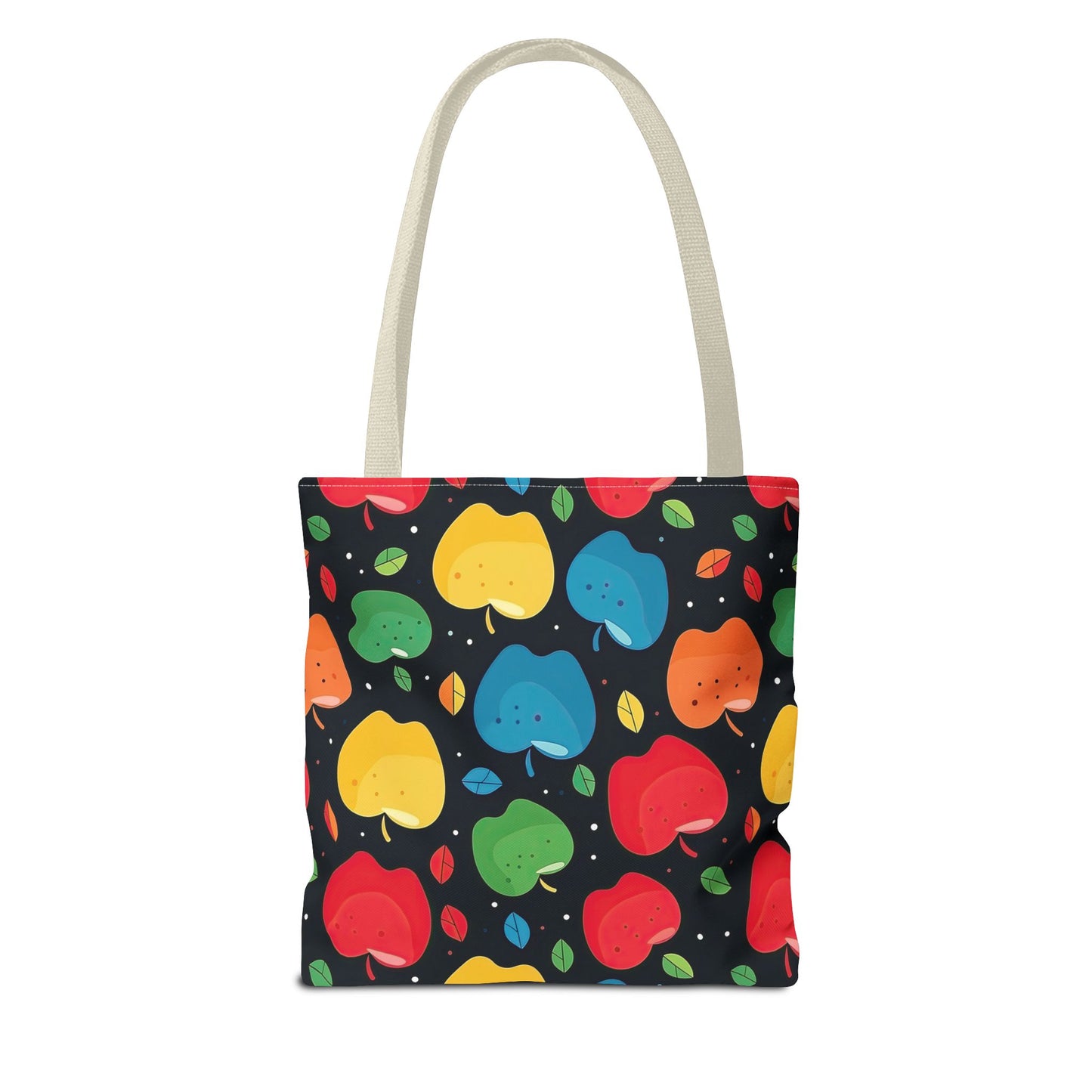 All-Over Apple Print Personalized Tote Bag — Durable Everyday Carry (3 Sizes, 5 Handle Colors)