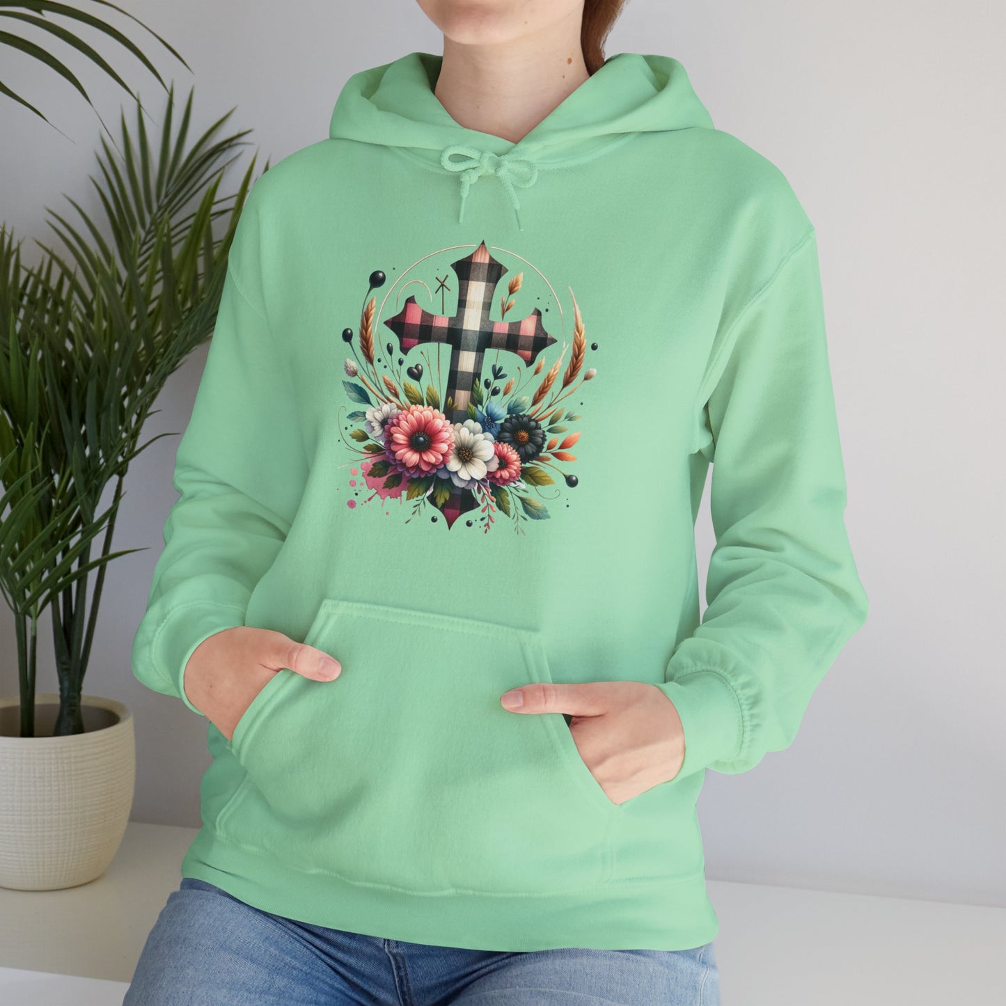 Faith and Floral Cross Unisex Gildan Hoodie Sweatshirt