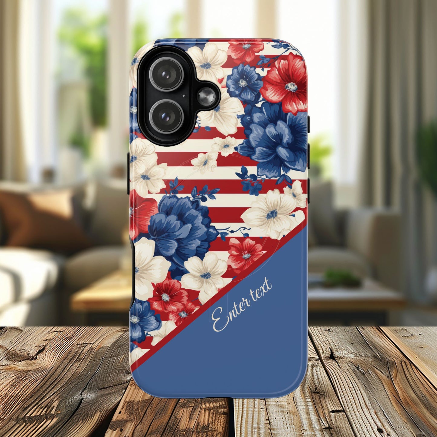 Personalized Stars, Stripes & Petals Tough Magnetic MagSafe Case, Patriotic Cover, Floral Design, Durable Protection, Gift for Her, Summer Vibes