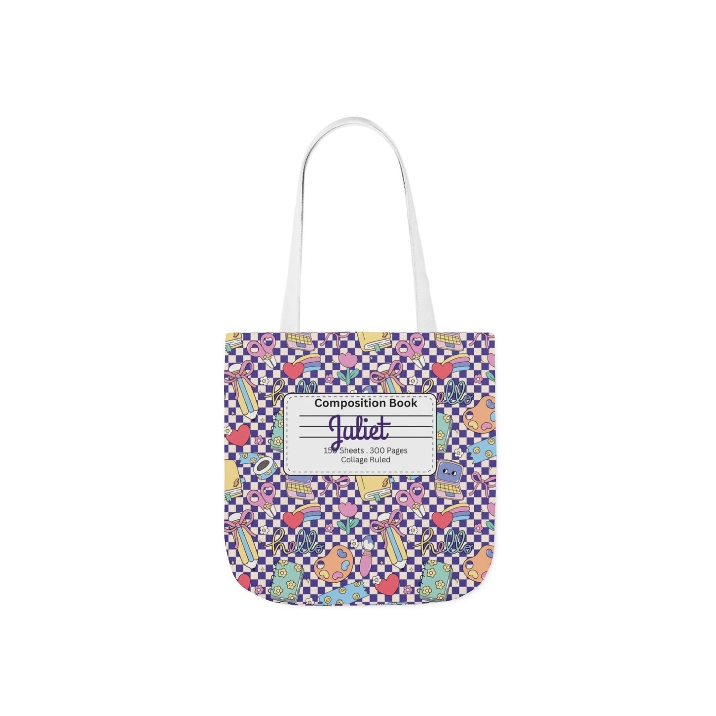 Personalized Purple Doodle Daydream Composition Book Inspired Canvas Tote Bag with Colorful Straps, Cute School Bag, Eco-Friendly Tote, Back to School Shopping Bag, Teacher Gift Idea