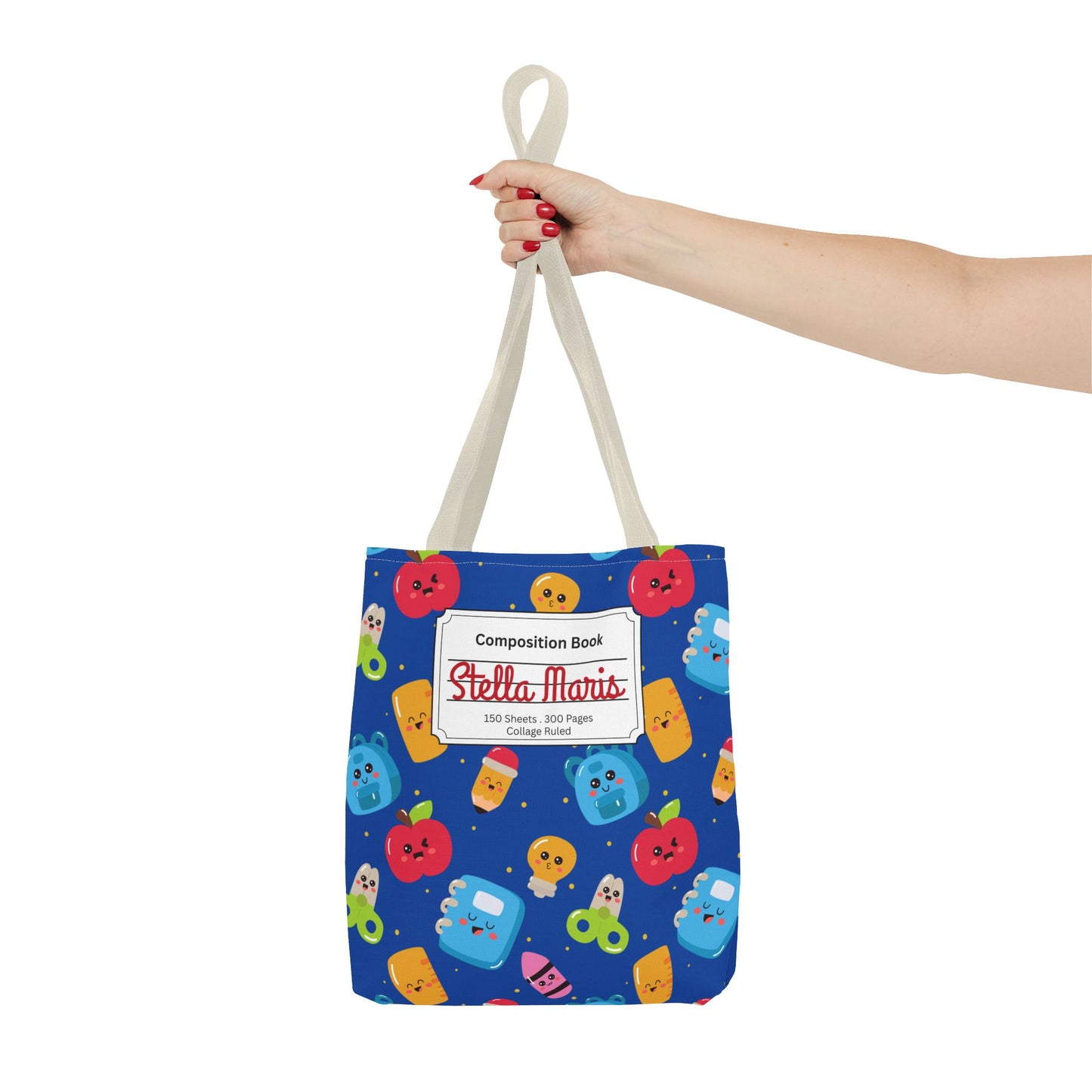 Personalized Blue Kawaii Composition Book Inspired Tote Bag, Back to School Tote, Teacher Gift, Kids Bag, Custom Name Bag, Educational Accessories, Back to School Tote Bag.