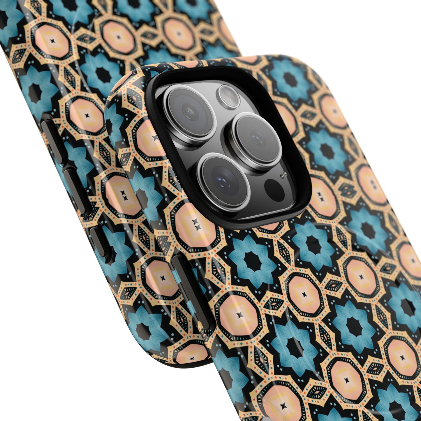 Sahara Star Mosaic Colorful Geometric iPhone Cases, Tough Magnetic iPhone Cases, Vibrant Design iPhone Cover, Durable iPhone Protection, Stylish Tech Accessories.