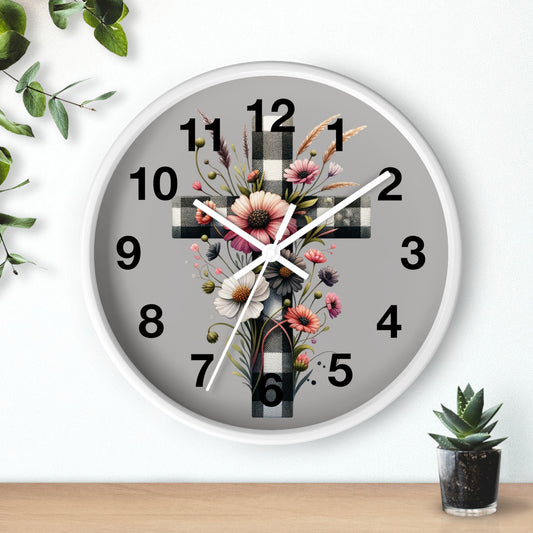 Floral Cross Wall Clock - Elegant Decor for Faith & Home