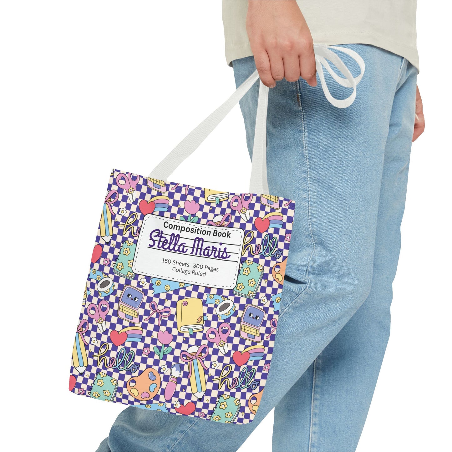 Personalized Purple Doodle Daydream Composition Book Inspired Tote Bag, Back to School Tote, Teacher Gift, Kids Bag, Custom Name Bag, Educational Accessories, Back to School Tote Bag.