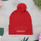 Red Pom-Pom Knit Cap with 'ELOHIM, GENESIS 1:1'  Embroidery Beanie - Stylish Winter Accessory for All Ages, Perfect Gift for Birthdays, Holidays, and Outdoor Activities