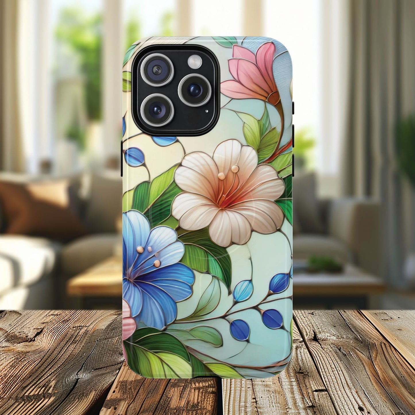 Rose Petal Mosaic Tough iPhone Magnetic Case, Durable Protection, Stylish iPhone Design, Gift for Her, Nature Lover, Unique Stained Glass  Accessory
