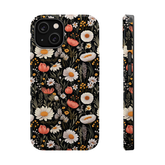 Blossom Elegance: Noir Garden Magnetic Tough iPhone Cases