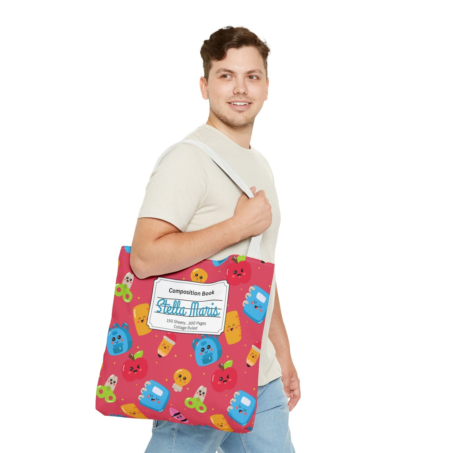 Personalized Kawaii Composition Book Inspired Tote Bag, Back to School Tote, Teacher Gift, Kids Bag, Custom Name Bag, Educational Accessories, Back to School Tote Bag.