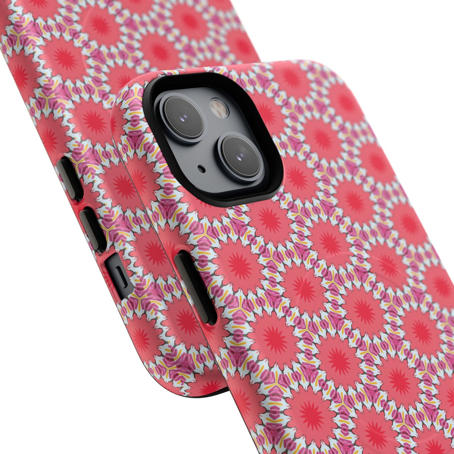 Roseburst Mosaic Vibrant Flower Pattern iPhone Case, Stylish iPhone Cover, Tough Magnetic Case, Floral Gift, Trendy Accessory for Her