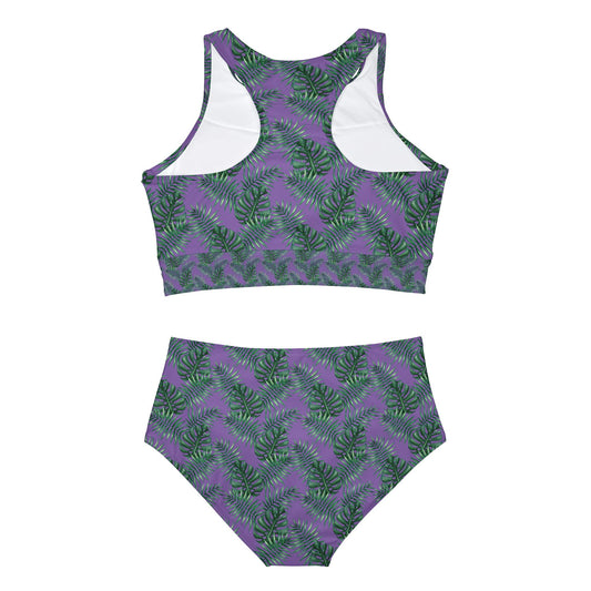 Purple Tropical Bliss Sporty Bikini Set/Beachwear (AOP)